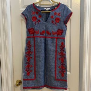 Boden linen dress with embroidered detail size 4R